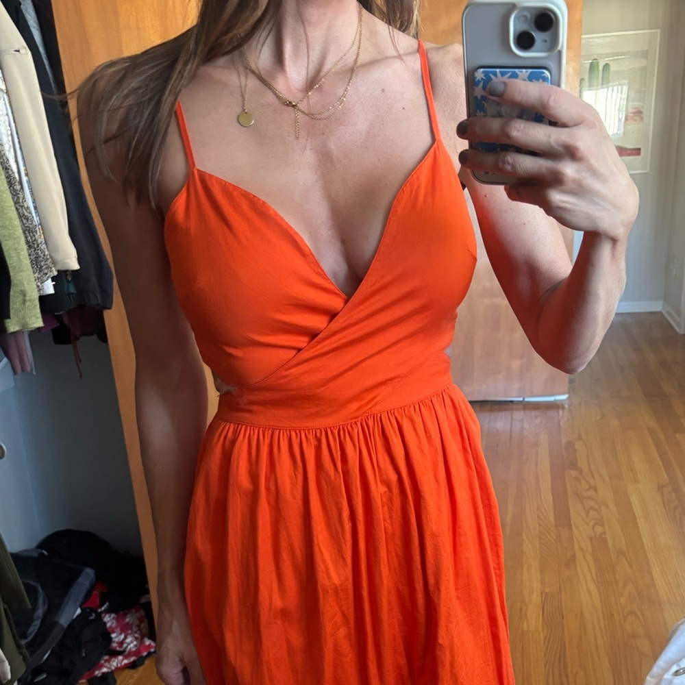 the Drop Cutout Orange Midi Dress- XS - Picture 7 of 9